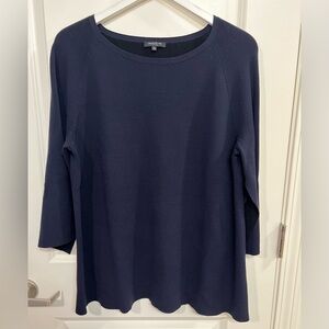 EUC Lafayette 148 New York Navy Split-Sleeve Knit Top XL
